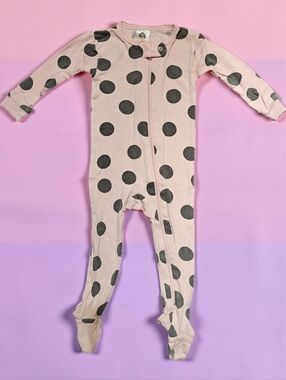 Gerber Pink Footed One-Piece with Grey Polka Dots. Size 6mnths.